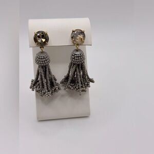 J.CREW Gray Beaded Tassel Earrings w/Crystal Studs 💎